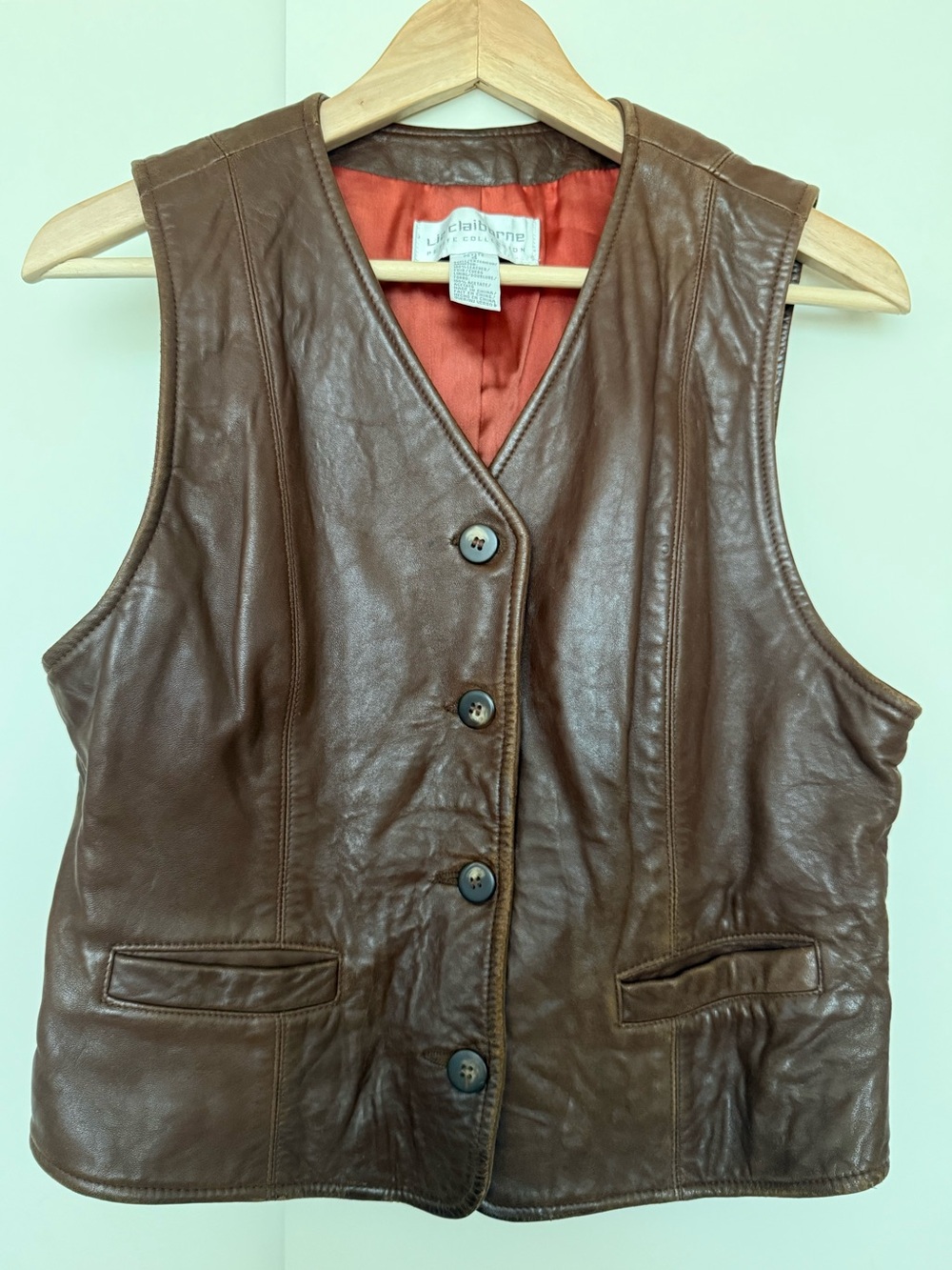 Vintage Liz Claiborne 80s 90s Brown Saddle Leather Rodeo Riding Vest 6P EUC Boho